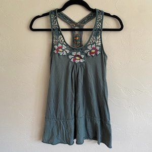 Free People Turquoise Crochet & Embroidered Tank